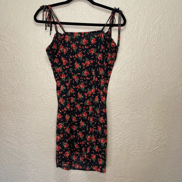 NWT Nasty Gal Bright Floral Ruched Bust Tie Shoulder Mini Dress Size 6 - Image 4