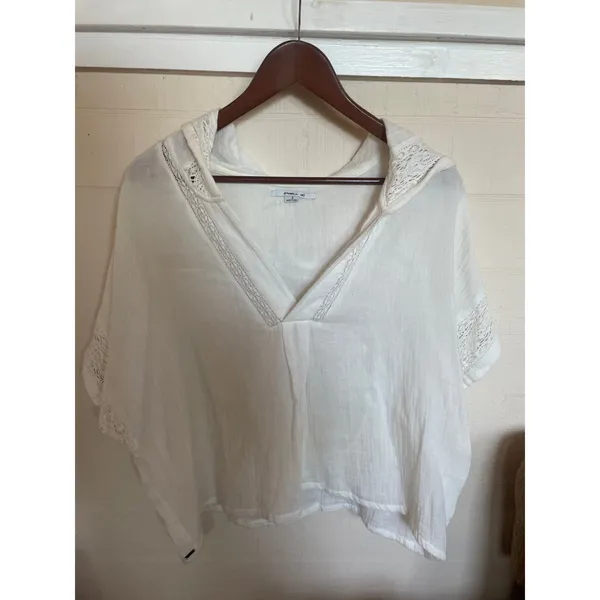 O'NEILL Lace Trim Lightweight Hoodie Top White Sz Small BEACHY CLEAN GIRL GAUZY - Image 2