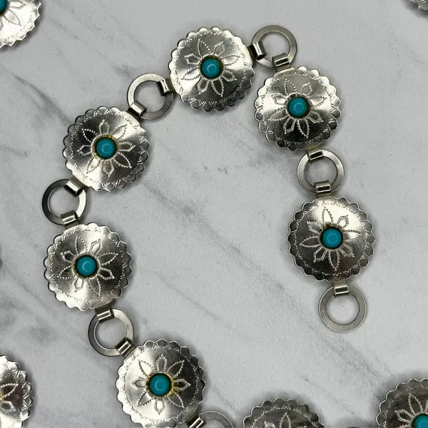 Womens Western Faux Turquoise Concho Chain Belt Silver Tone Small/Medium (S/M) ✨ - Image 10