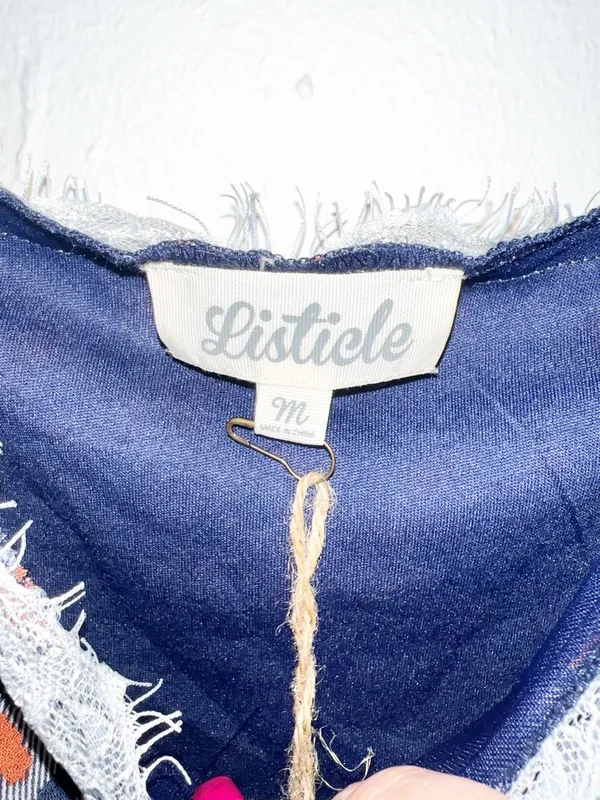 Listicle cheetah print navy orange white gray chic lace trim tank top new - Image 4