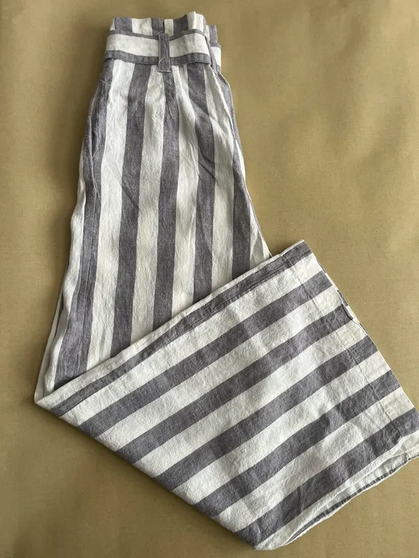 Cream and Gray Striped Linen Pants - Image 2