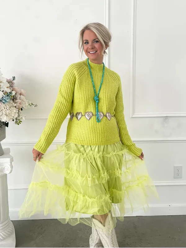 Amy Lynn Dressed in Lala Sweater Tulle Tiered Dress Lime Green Size Med NEW NWT - Image 2