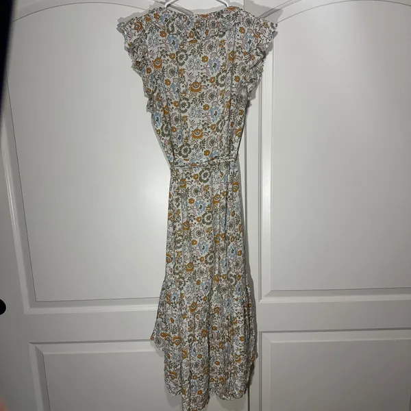 Faherty Carmen Floral Print Wrap Midi Dress‎ Ruffle Short Sleeve Hi Low Small - Image 8