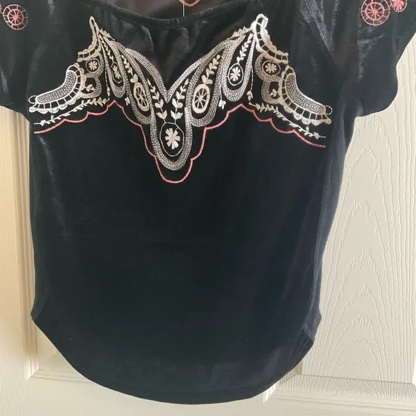 Free People Black Velvet Top with Embroidered Details M - Image 7