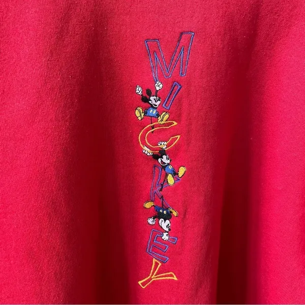 Pacific&Co Vintage 90s Mickey & Co Disney Embroidered Crewneck Sweatshirt Red L - Image 2