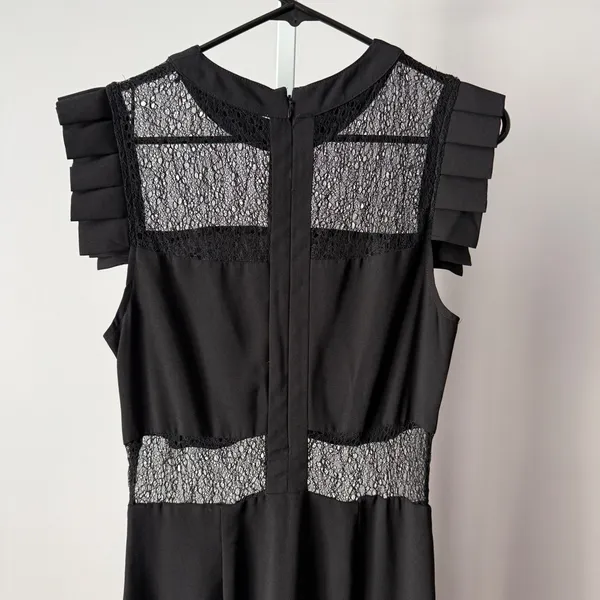 Guess sz S Black Maxi‎ Dress Lace Panel Ruffle Gown Goth Whimsigoth Romanic - Image 8