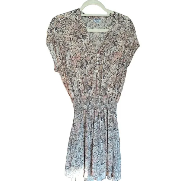 Rails Karla Watercolor‎ Snakeskin Pink Smocked Tiered Dress Sz S - Image 2