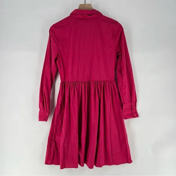 NY&C Pink Cotton Blend Button Front Tie Neck Pleated Fit & Flare Shirt Dress‎ - Image 2