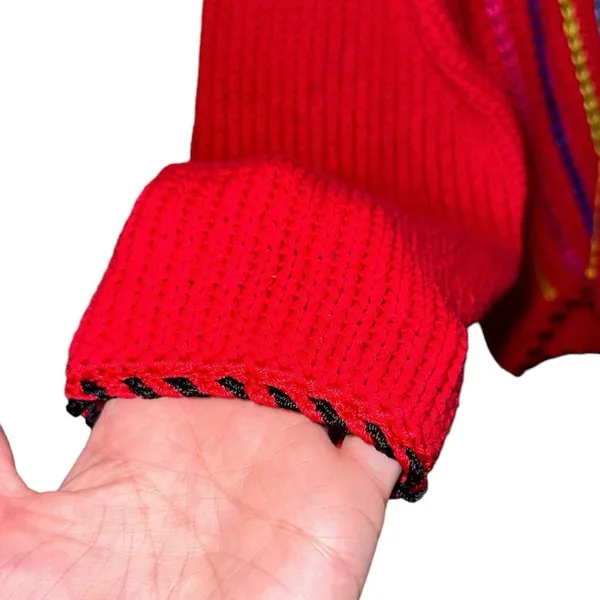 Vintage Lisa International Colorful Striped Knit Cardigan‎ Medium Red Button - Image 2