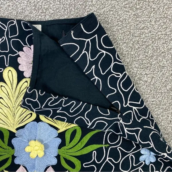 Anthropologie Snak Embroidered Floral‎ A Line Skirt Blue Multi 4 Cottagecore - Image 9