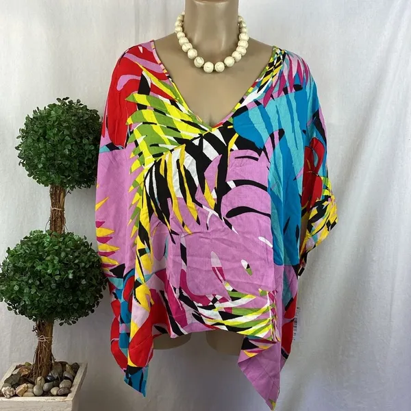 Natori Floral Print Bora Bora Short Sleeve Tunic Caftan Top NEW M - Image 2