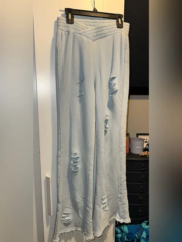Vintage Havana Est 1954 Distressed Powder Blue Flare Sweatpants - Image 12