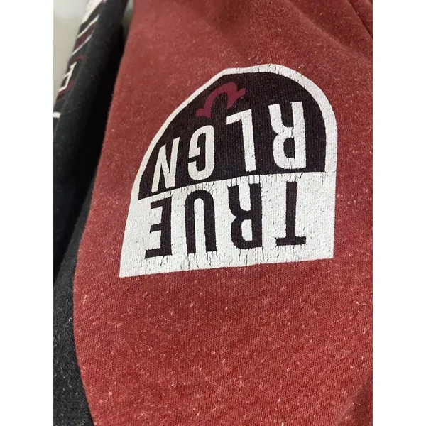 Unisex Raglan True Religion Sz M Red Zip Up Hoodie Sweatshirt - Image 8