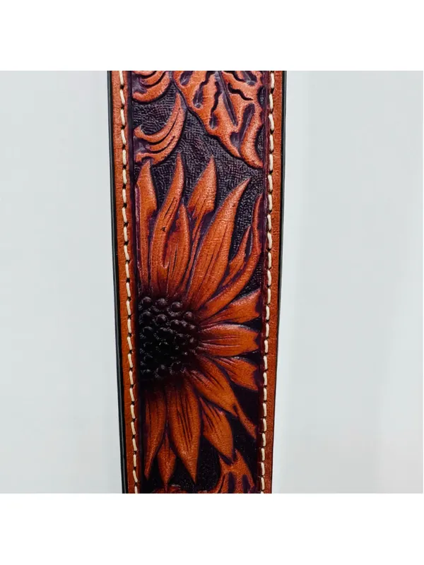 NWOT Women's Nocona Western Sunflower Embossed Leather Belt Brown Silver - Image 6