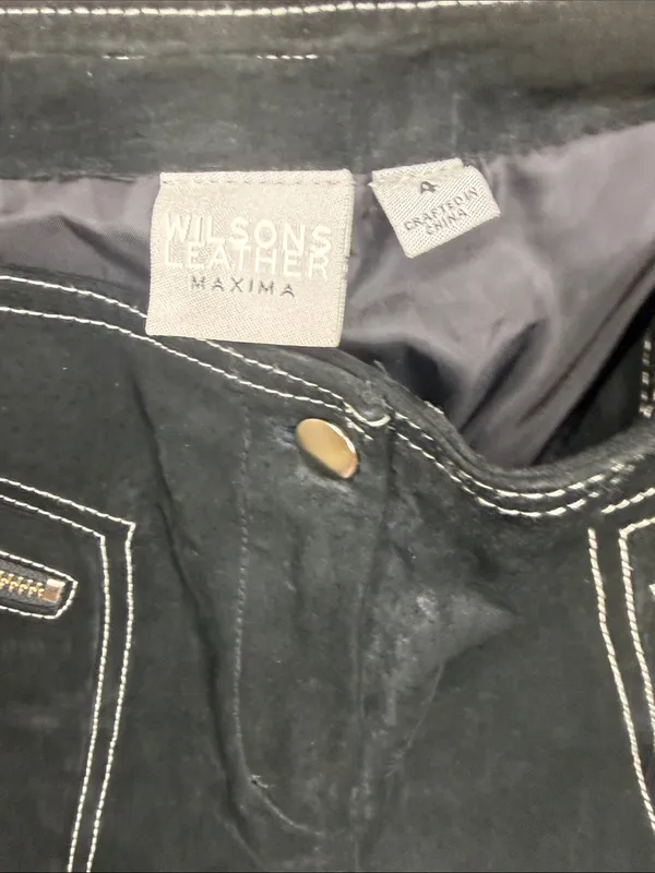 Wilsons 100% Leather Black Wide-Leg with white Stitching pants jeans sz 4 - Image 6