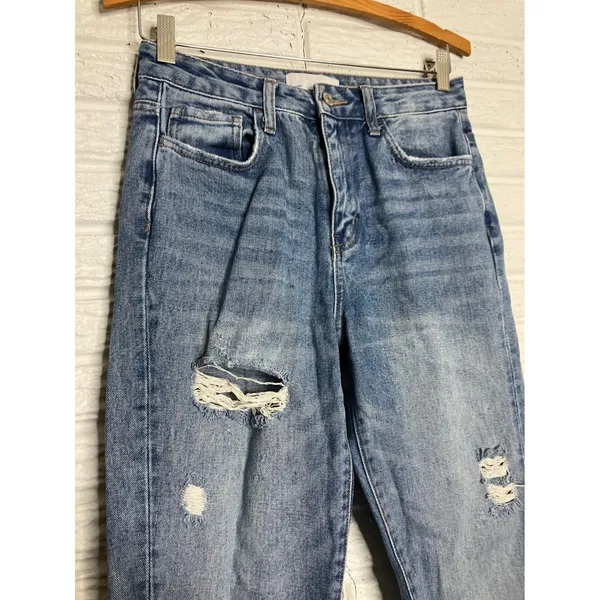 Vervet Distressed Mom Jeans Women 25 Blue Excellent‎ High Rise Raw Hem VT1151 - Image 3