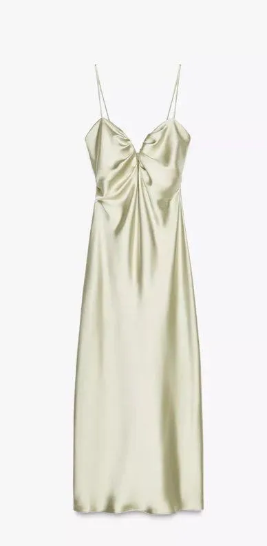 Zara dress maxi midi gown evening wedding party satin olive green corset - Image 9