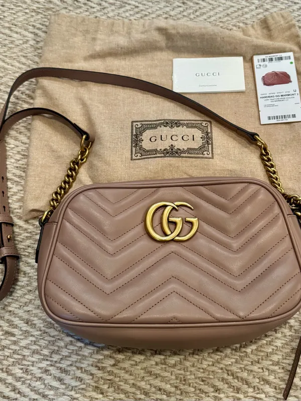 Like New! Gucci GG Marmont 2.0 Lion Trap Chevron Handbag Dusty Pink - Image 3
