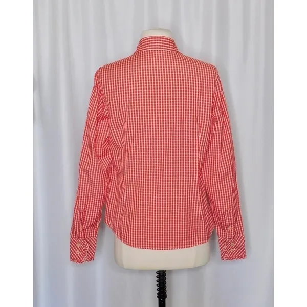LILLY PULITZER Red White Blue Gingham Plaid Ruffled Buttondown Top Blouse Size 6 - Image 6