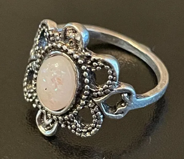 Oval simulated opal silver plated ring size 7.75 - Image 3