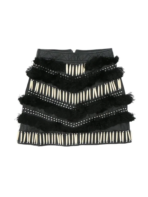 Nasty Gal Easy Rider Black Leather Embellished Fringe Mini Skirt XS - Image 4