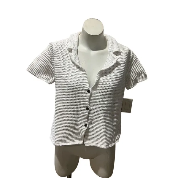 Free People Polo Top Womens L White Button Front Collared Beach Boho - Image 8