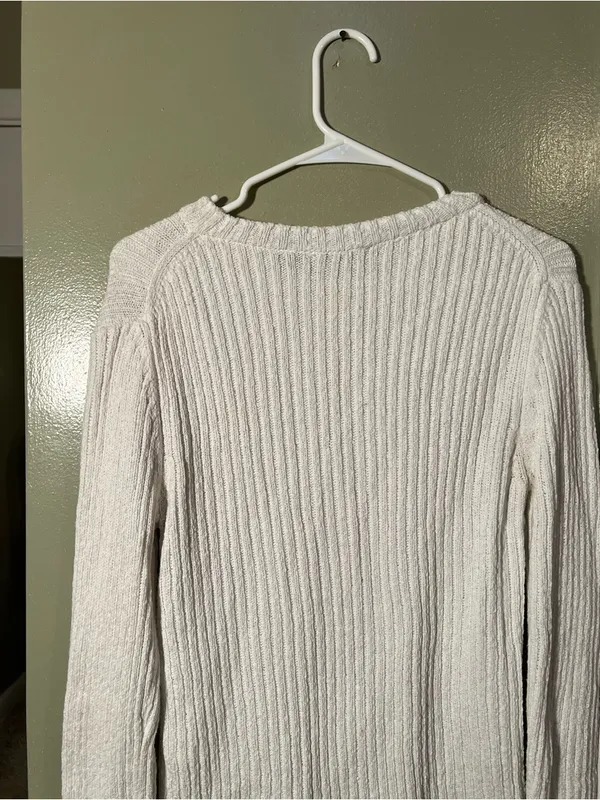 Moani Women's Size F Crewneck Sweater White Ribbed Merino Wool Cashmere Blend - Image 5