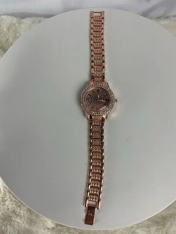 Women’s Rose Gold Tone Rhinestone Watch Roman Numeral Link Bracelet - Image 9