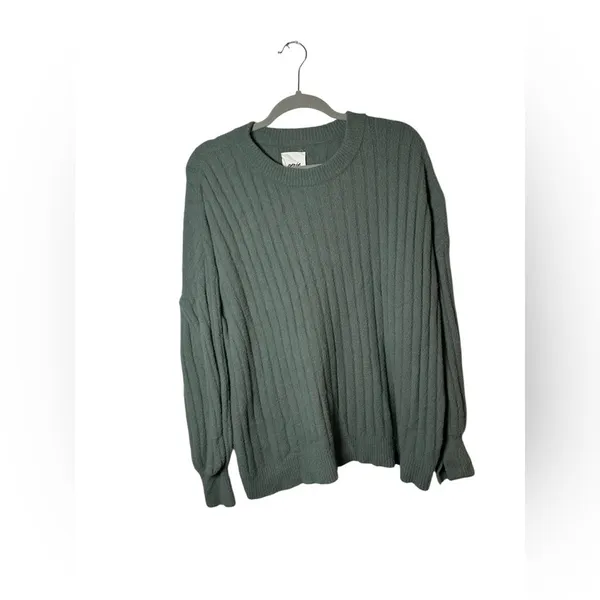 Aerie Ribbed Knit Crewneck Sweater Women’s XS Green Pullover Long Sleeve Cozy‎ - Image 2