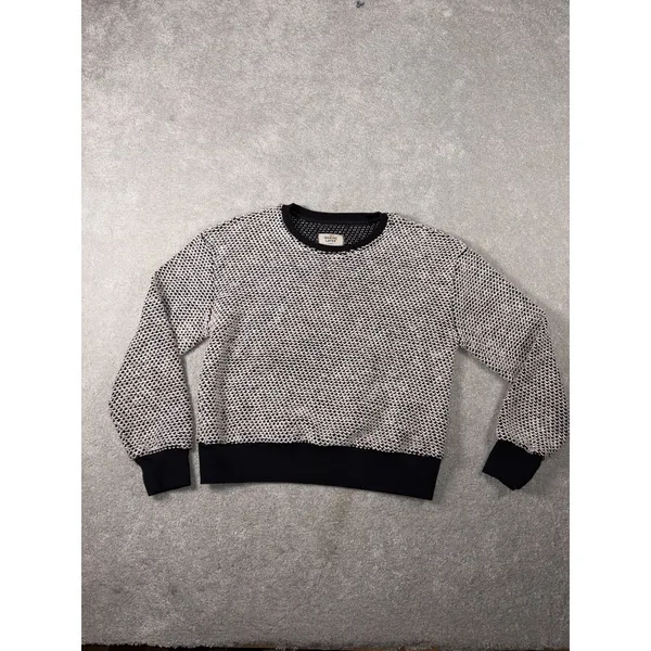 Marine Layer Sweater Xs Black White Birdseye Textured Crew Neck Cotton Blend - Image 3