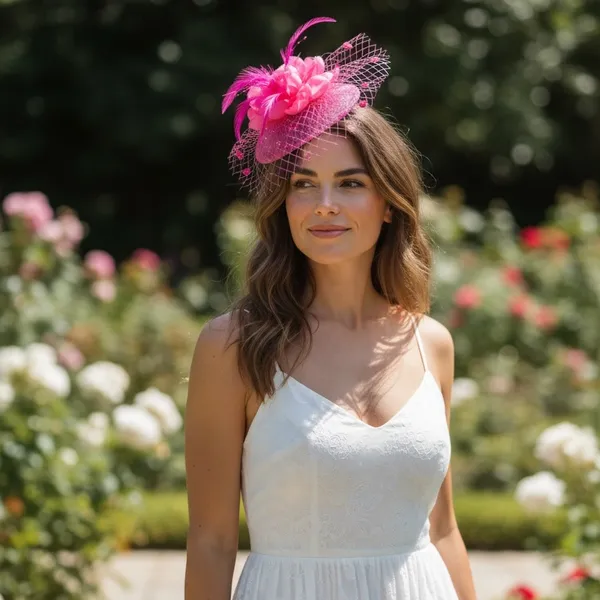 Elegant Fushia Pink Feather & Mesh Fascinator Hat with Hair Clip - Image 4