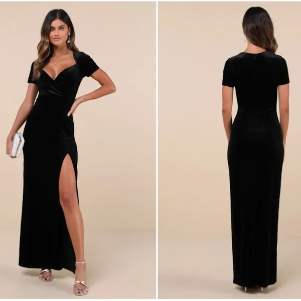 LULU's Prom Wedding Sexy Sophisticated Romantic Elegant Velvet Maxi Dress - Image 5
