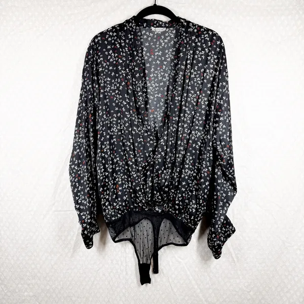 Free People Intimately Black White‎ Butterfly Print Ladylike Bodysuit - Image 2