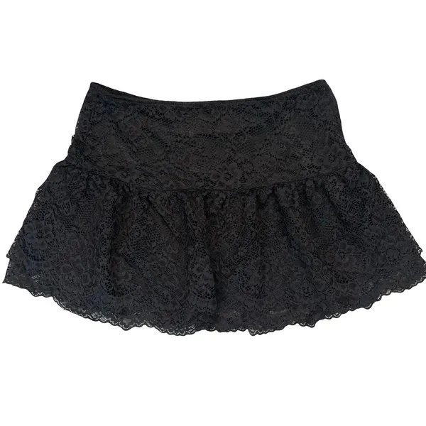 Unbranded Women Mini Skirt Black Floral Lace Ruffle Coquette Goth Small - Image 2