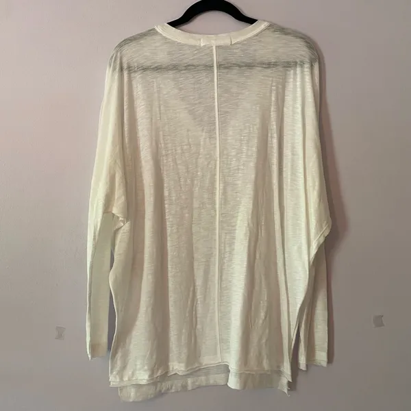 We The Free White V-neck Oversized Tee Cotton Long Sleeve Loungewear Medium - Image 5