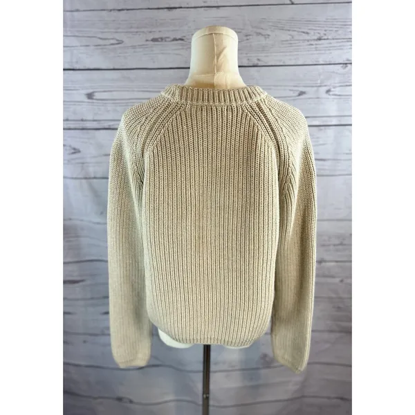 Quince Knit Sweater Womens Medium Beige Crew Neck Ribbed Pullover - Image 4