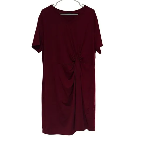 Shein Curve‎ 4XL Red Lune Twist Front V Neck Tshirt Dress Office Corporate Work - Image 2