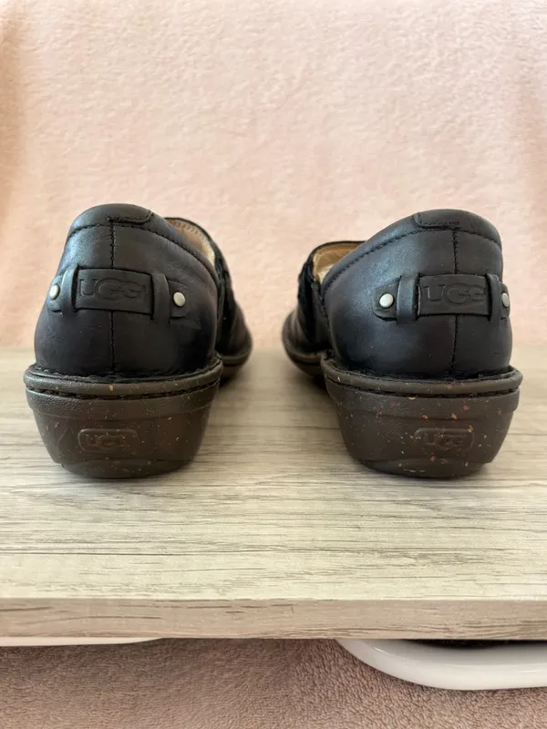 UGG Anila Black Leather Braided Woven Shearling Slip On Clog SN 1005427 7 $120 - Image 3