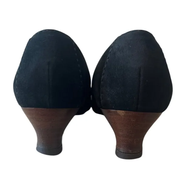 Vintage Gucci‎ Black Suede Square Toe Kitten Heels Logo 36 - Image 6