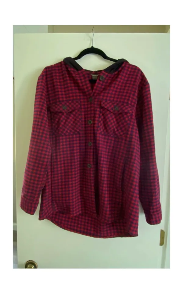 Eddie Bauer Red Plaid Shirt Medium - Image 3