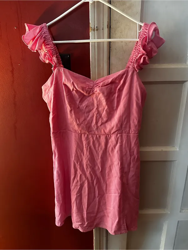 Francesca's Crezna Sweetheart Smocked Ruffle Mini Dress Linen Blend Large - Image 2