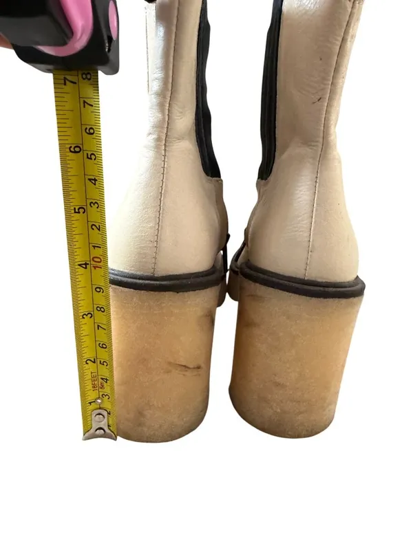 FREE PEOPLE Cream Leather Pull On Boots Size 37.5 / 7.5 - Image 4