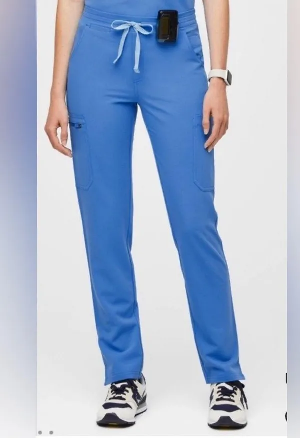 FIGS High Waisted Yola Skinny Scrub Pants in capri blue sz small - Image 2