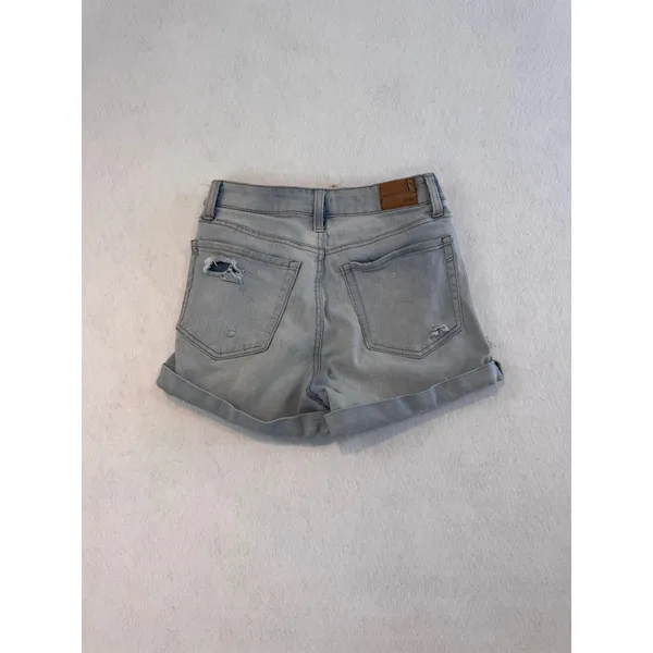 Aero Super High Rise Midi Distressed Denim Shorts Light Wash Button Fly‎ Size 4 - Image 2