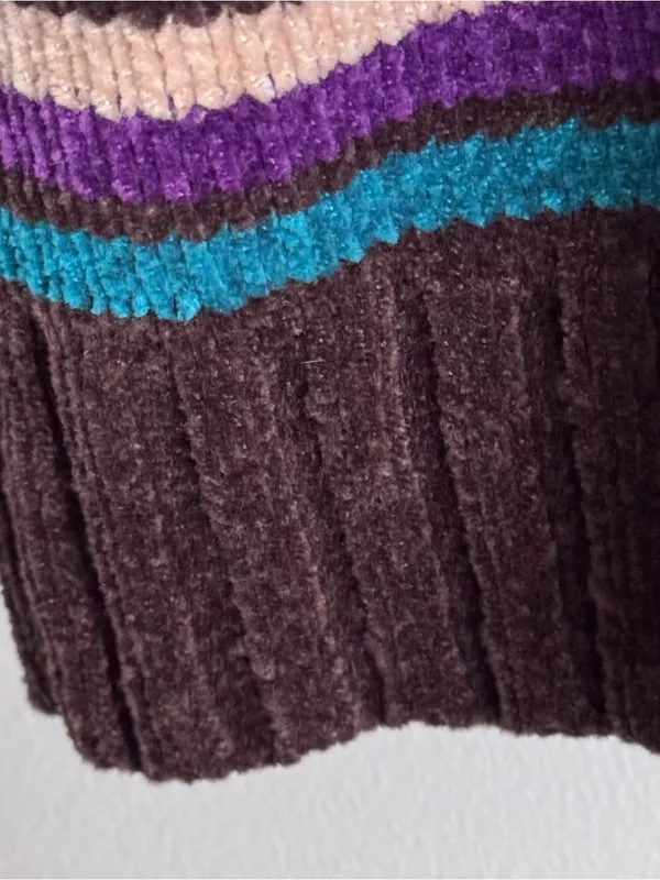 Designers Originals Striped V-Neck Sweater in Teal, Burgundy, Purple & Cream - Image 4