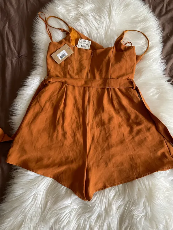 Style Rack Mustard Wrap Romper - Sleeveless Spaghetti Strap - Image 4