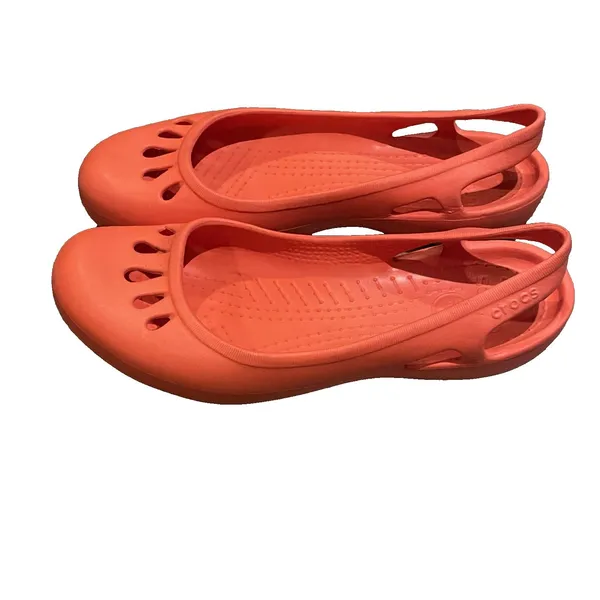 Crocs Malindi Women’s 7 Coral Orange Slingback Flat Slip On Ballet Teardrop Shoe - Image 3