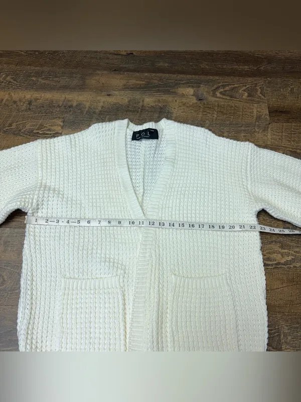 POL Chunky Knit Open Front Cardigan Sweater Womens Large Ivory Cream 3/4 Sleeves - Image 3