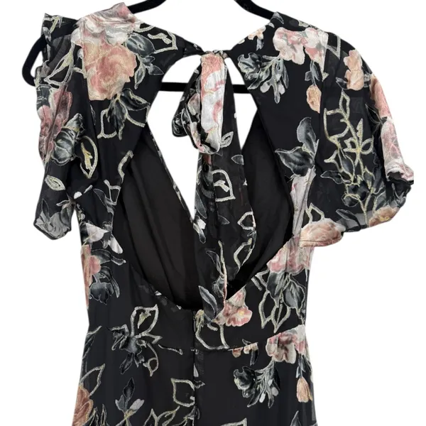 NWT Lulus Floral Velvet Burnout Maxi Dress Black Tie Back V Neck Size‎ XS Fairy - Image 7