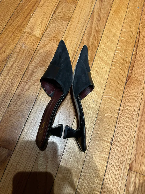 Franco Sarto Dune Leather Kitten Slip On Mules Sandals Pumps Heels coastal Pointed Toe Low Heel - Image 7